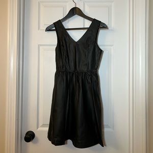 Black Faux Leather Fit & Flare Dress | Size XS